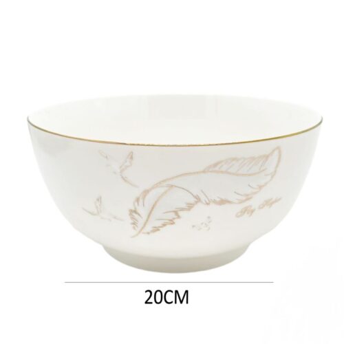 MISKA CERAMICZNA 20cm ECRU ZŁOTE PIÓRKO 150863 - obrazek 2
