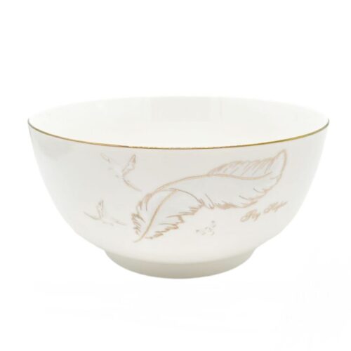 MISKA CERAMICZNA 20cm ECRU ZŁOTE PIÓRKO 150863